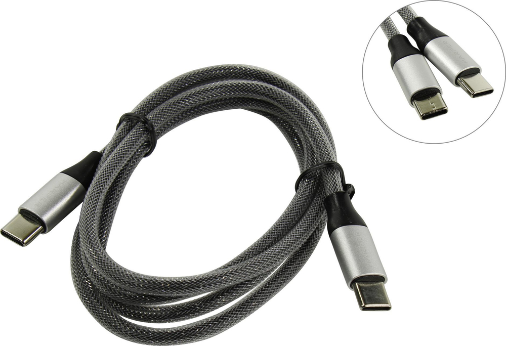 Deppa Alum USB Type-C - USB Type-C, алюминий/нейлон, USB 2.0, 3A, 1.2м, графит, Deppa 72248 Кабель