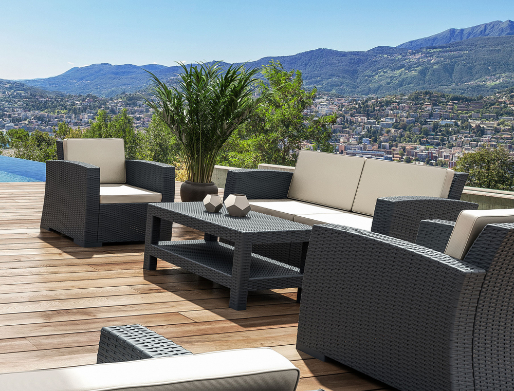 Комплект пластиковой плетеной мебели Monaco Lounge Set, антрацит