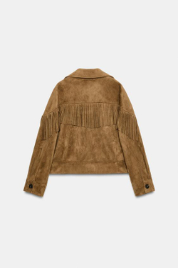 ZARA КУРТКА ИЗ ИСКУССТВЕННОЙ ЗАМШИ С БАХРОМОЙ, РЫЖЕВАТО-КОРИЧНЕВЫЙ