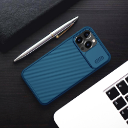 Чехол синего цвета с поддержкой беспроводной зарядки MagSafe от Nillkin для iPhone 13 Pro Max, серия CamShield Pro Magnetic Case