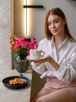 Керамическая кружка с блюдцем чайная пара
