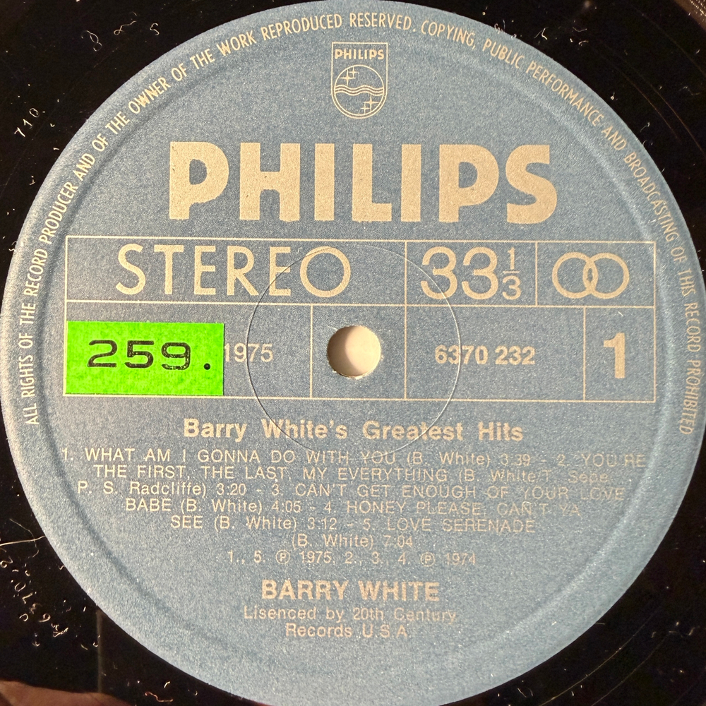 Barry White ‎– Barry White's Greatest Hits (Скандинавия 1975г.)