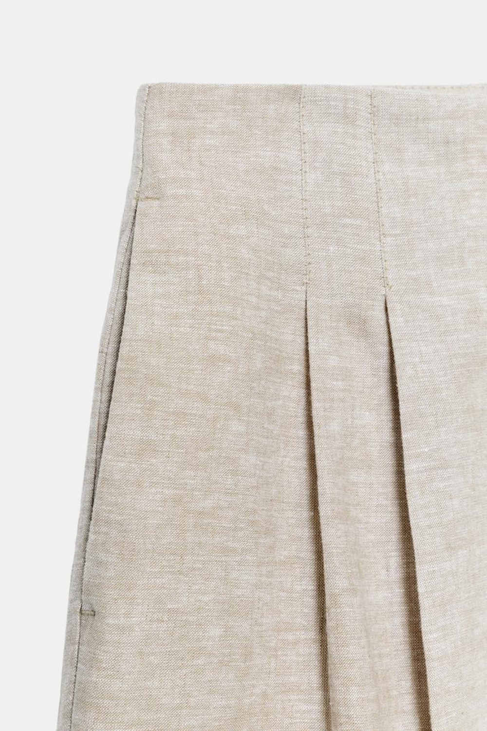 ZARA БРЮКИ ПРЯМОГО КРОЯ СО СКЛАДКАМИ ИЗ СМЕСОВОГО ЛЬНА, ПЕСОЧНЫЙ МЕЛАНЖ