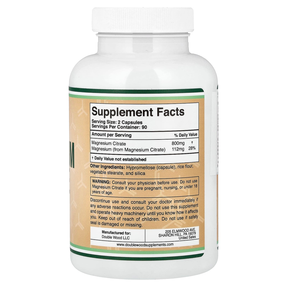 Double Wood Supplements, цитрат магния, 180 капсул (400 мг в 1 капсуле)