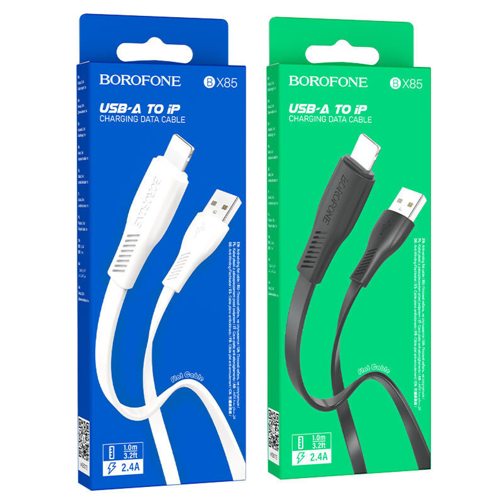 Кабель Borofone BX85 USB-Lightning 2.4А 1м плоский PVC Black