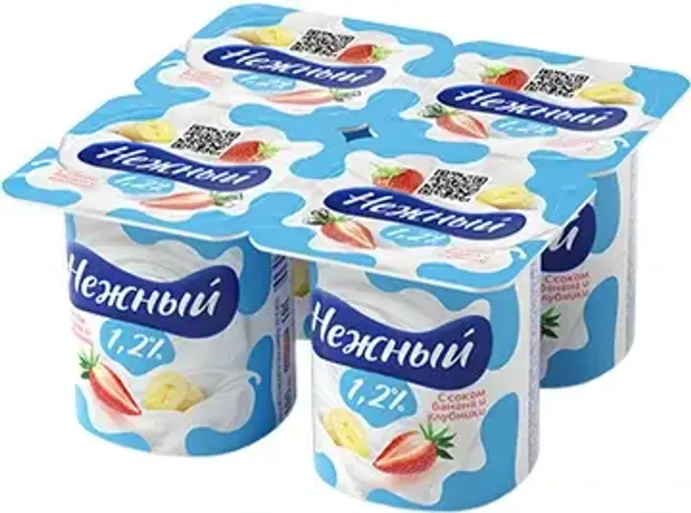 Йогуртный продукт Нежный 1,2% 100г с соком клубники