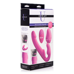 Розовый безремневой страпон с вибрацией и функцией расширения Inflatable Ergo-Fit Strapless Strap-On (Цвет: лиловый)