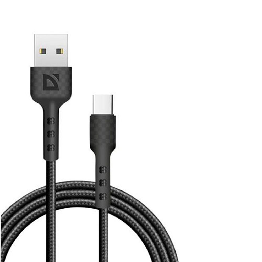 Кабель Defender F181, USB 2.0 (AM) - Type C, 1метр, 2.4А, нейлоновая оплетка, чёрный.