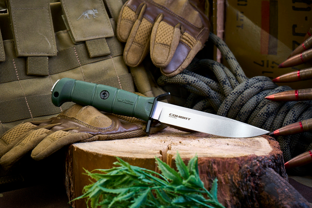 Нож Kizlyar Supreme COMBAT AUS-8 SW OKH PS (StoneWash, Olive Kraton Handle, Polyamid Sheath)