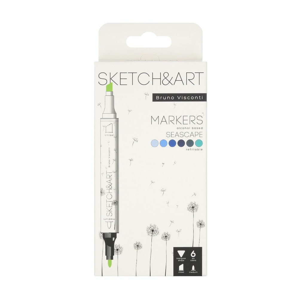 Скейтчмаркеры двусторонние 6 цв. "Sketch&Art. Морской пейзаж" (Bruno Visconti)
