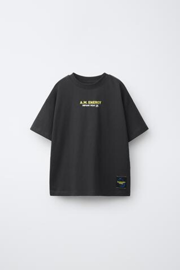 ZARA ФУТБОЛКА С ПРИНТОМ, АНТРАЦИТОВО-СЕРЫЙ