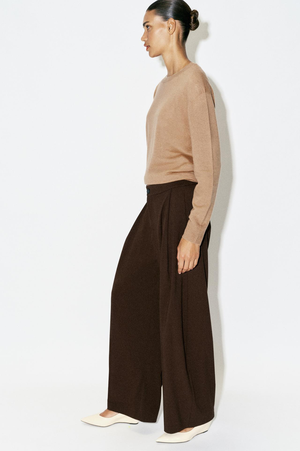 ZARA БРЮКИ BARREL СО СКЛАДКАМИ, КОРИЧНЕВЫЙ