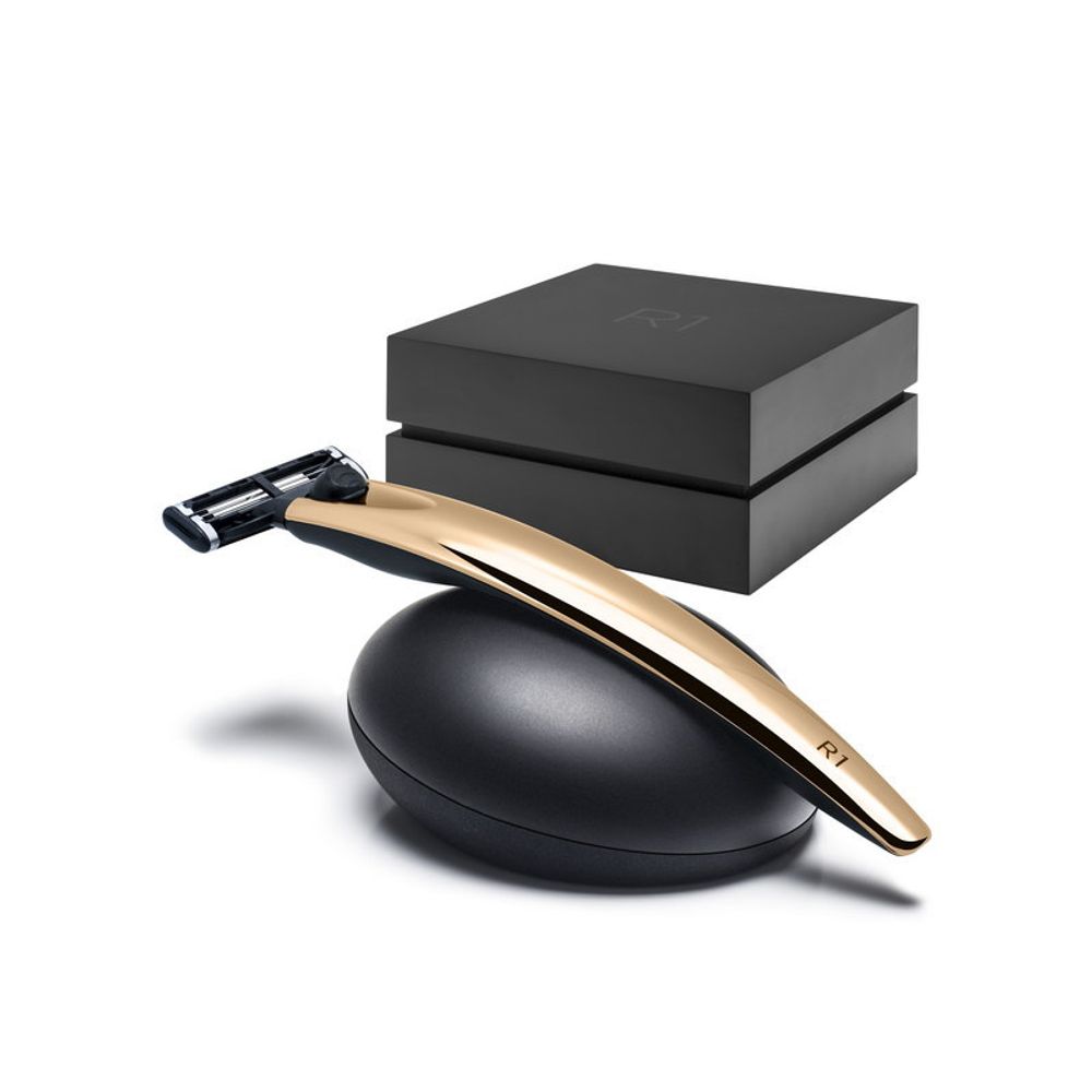 Подарочный набор Bolin Webb R1, бритва R1 золотая, подставка R1 черная (BW GIFTBOX STAND R1 GOLD)