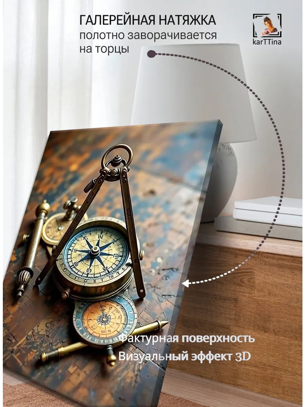Картина Компас времени на стену 30х40см 1шт.