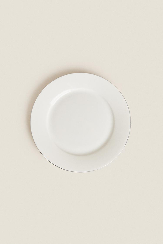 ZARA HOME ДЕСЕРТНАЯ ТАРЕЛКА ИЗ КОСТЯНОГО ФАРФОРА, СЕРЕБРО