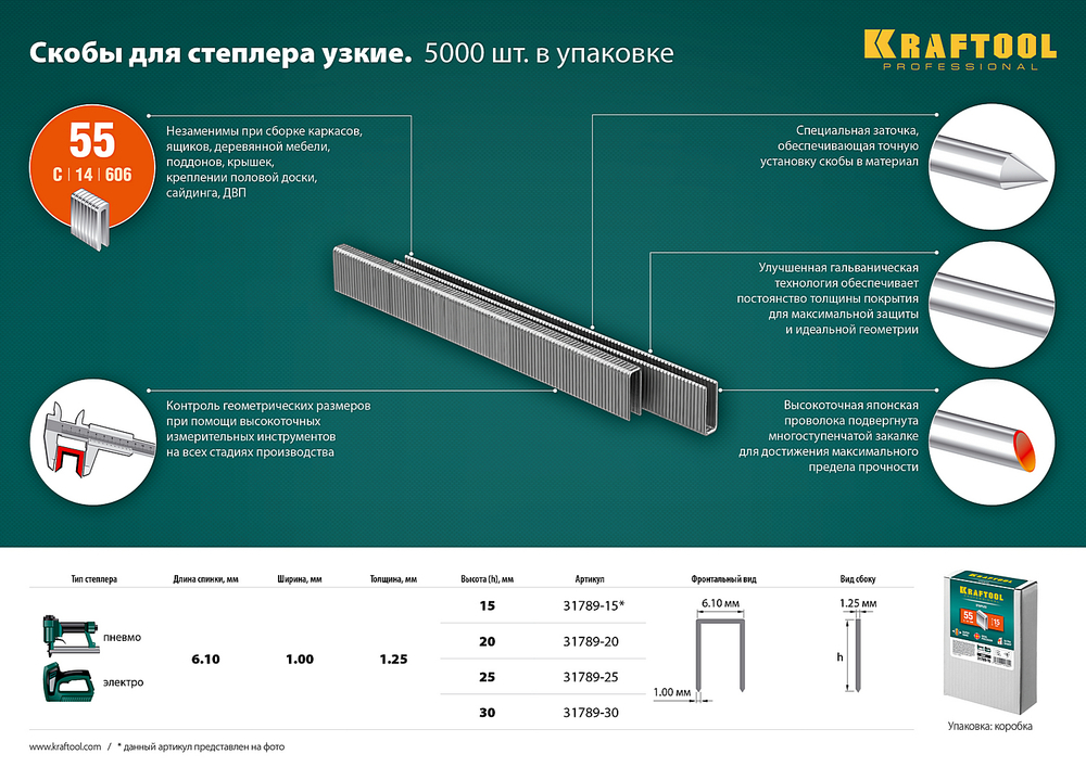 KRAFTOOL тип 18GA (55/90/C) 15 мм, 5000 шт, скобы для степлера (31789-15)