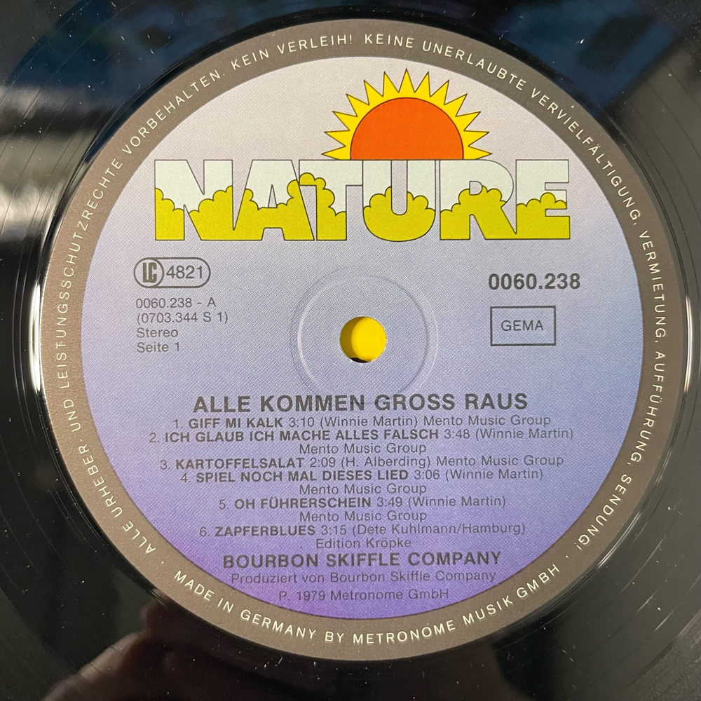 Винтажная виниловая пластинка LP Bourbon Skiffle Company, Alle Kommen Gros Raus (Германия 1979)