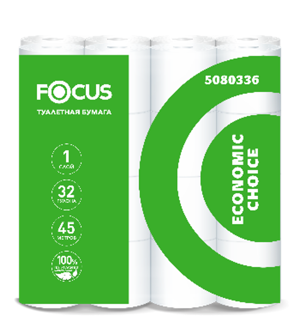 Туалетная бумага Focus Economic Choice Артикул 5080336, 32 рулона, 1 слой.