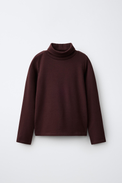 ZARA ФУТБОЛКА С МОДАЛОМ, ТЕМНО-БАКЛАЖАНОВЫЙ
