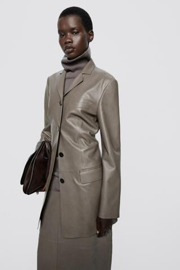Massimo Dutti Блейзер из кожи наппа- Limited Edition, коричневый