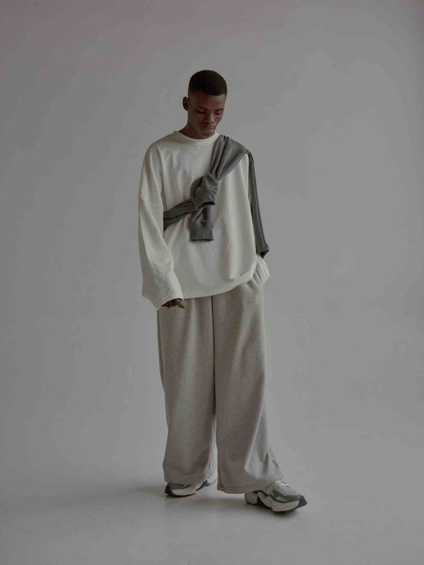 Брюки Baggy Trousers Logo Melange серые - фото 1