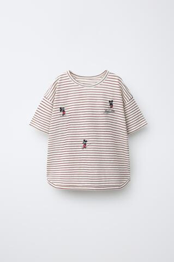 ZARA ФУТБОЛКА В ПОЛОСКУ С ВЫШИВКОЙ «МИККИ МАУС» © DISNEY, ЭКРЮ