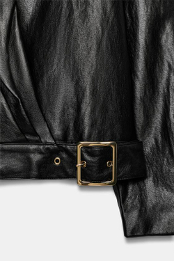ZARA ЖАКЕТ НА ЗАПАХ С ЭФФЕКТОМ КОЖИ, ЧЕРНЫЙ