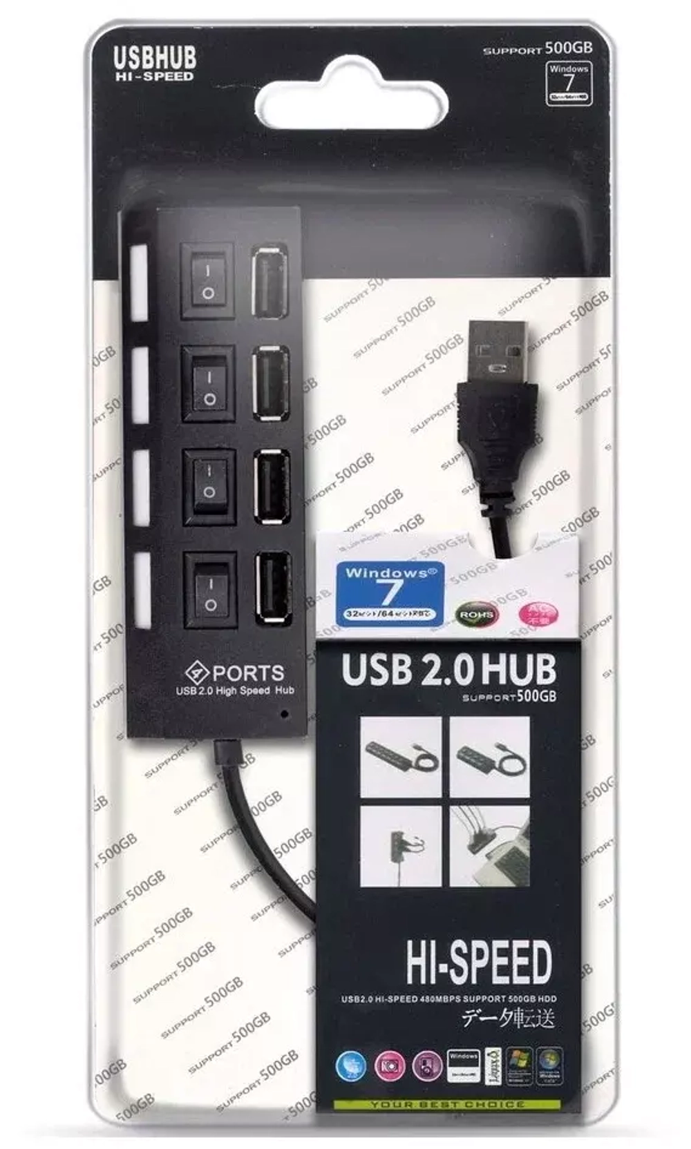 USB-Концентратор 4-USB-порта Smartbuy SBHA-7204-B с выключателем чёрный