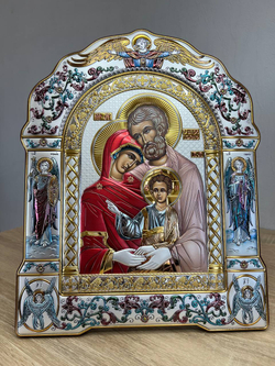 Св. Семейство, икона арочная с рамкой, красное дерево, эмаль 167х228