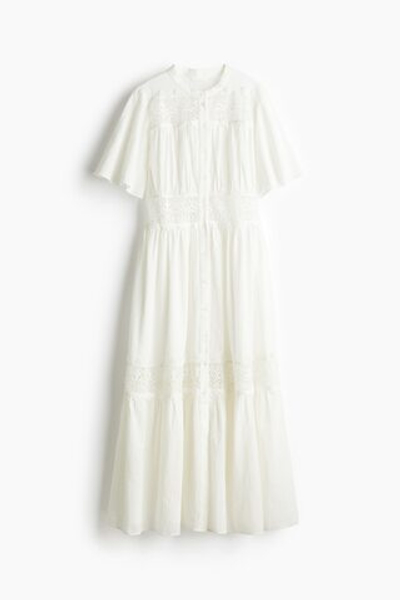 Хлопковое платье с кружевными вставками — длина миди - H&M