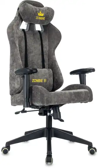 Кресло игровое Zombie 51 серый Light-19 с подголов. крестов. пластик