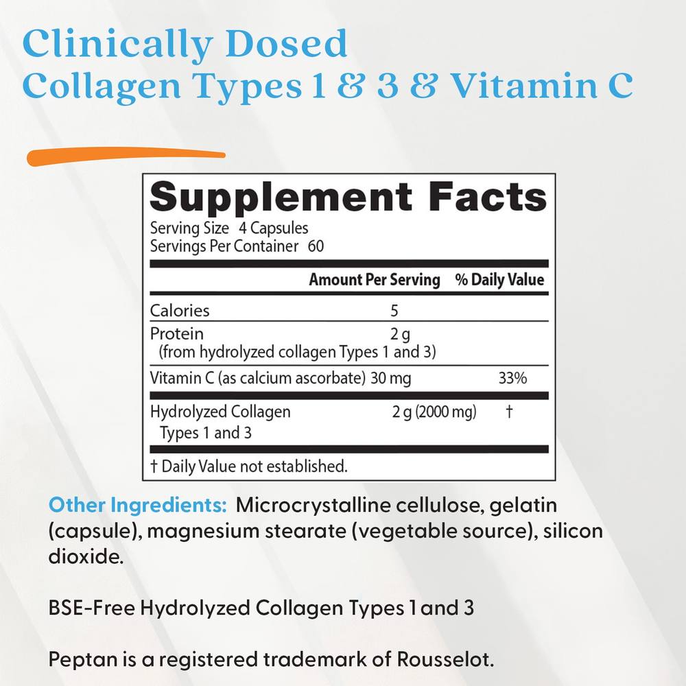 Doctor's Best, коллаген типов 1 и 3 с витамином C, 240 капсул