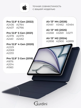 Чехол книжка для iPad Air 13" M2 / Pro 12,9" (3,4,5,6 gen) Gurdini Milano Series Midnight Blue