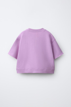 ZARA ФУТБОЛКА ИЗ ФУТЕРА, СВЕТЛАЯ МАЛЬВА