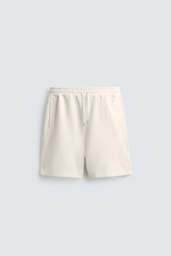 ZARA ШОРТЫ-ДЖОГГЕРЫ RELAXED FIT INTERLOCK, ЖЕЛТОВАТО-БЕЛЫЙ