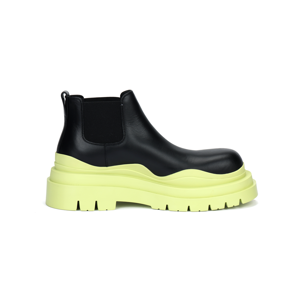 Bottega Veneta Tire Leather Ankle Length Chelsea Boots 5.5cm Men"s Black Cyan, Avocado Green