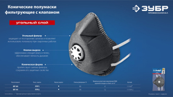 ЗУБР ФГ-80 коническая, с угольным слоем, класс защиты FFP1, с клапаном выдоха, фильтрующая полумаска (11168)