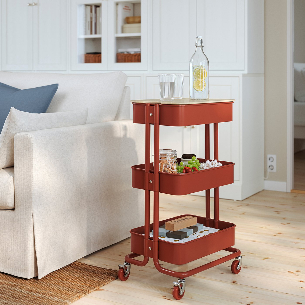 IKEA RÅSKOG  (ИКЕА РОСКОГ)  -  / NORRÅVA Тележка с крышкой - красно-коричневый 35x45x77 см