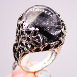 Кольцо серебро 925° — Кварц с турмалином (Шерловый кварц)
