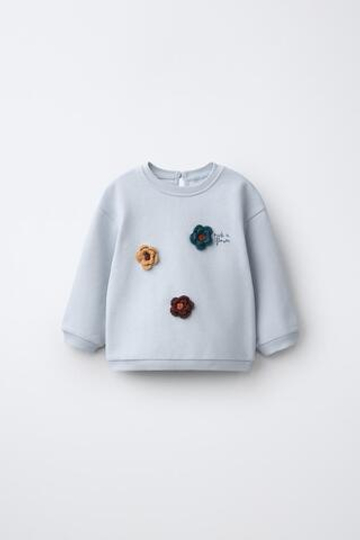 ZARA ТОЛСТОВКА С ЦВЕТАМИ ИЗ КРУЖЕВА КРОШЕ, СИНЕВАТЫЙ
