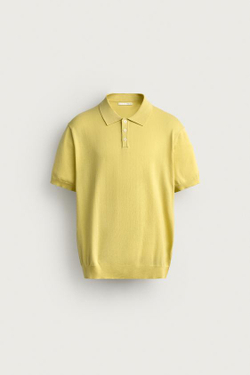 ZARA ТРИКОТАЖНОЕ ПОЛО КЛАССИЧЕСКОГО КРОЯ, ЖЕЛТЫЙ