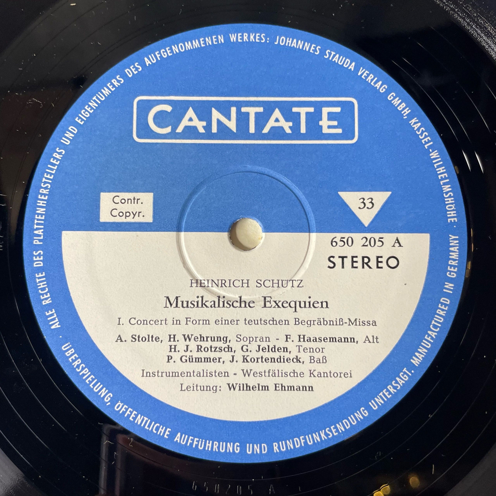 Винтажная виниловая пластинка LP H. Schutz Генрих Шютц , Westfalische Kantorei, Wilhelm Ehmann Musikalische Exequien (Германия 1975)