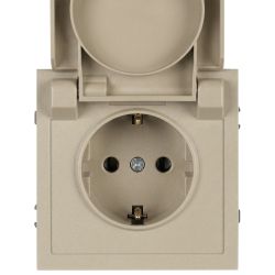 Розетка ЭРА Galaxy 15-2103-04 c заземлением 2P+E Schuko со шторками с крышкой 16А-250В IP20 шампань | Эра Galaxy