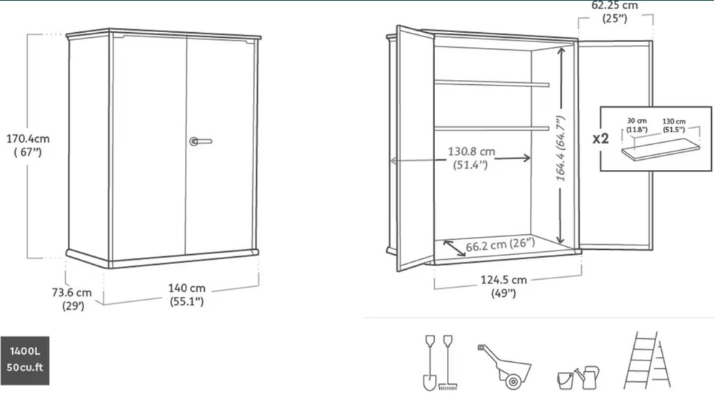 Шкаф Вертикальный (Vertical Shed) 1400 L коричневый венецианский