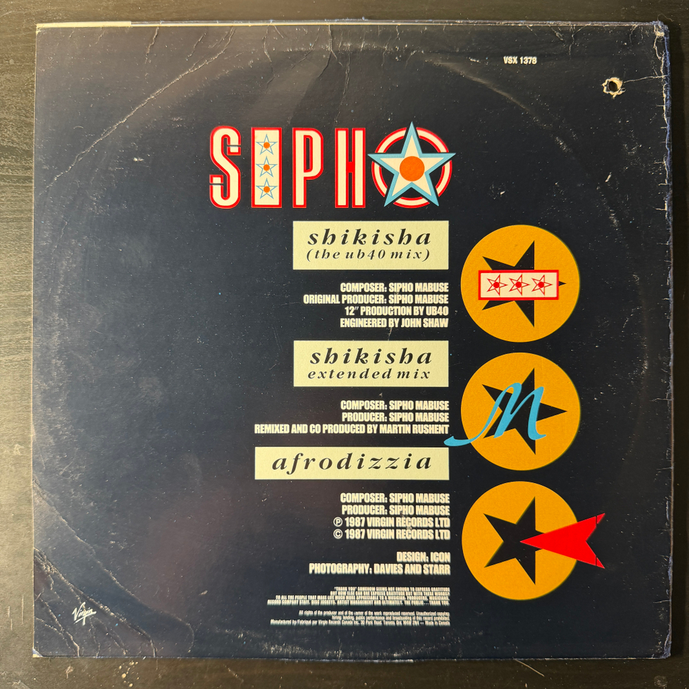 Sipho ‎– Shikisha (Канада 1987г.) 12", 45 RPM