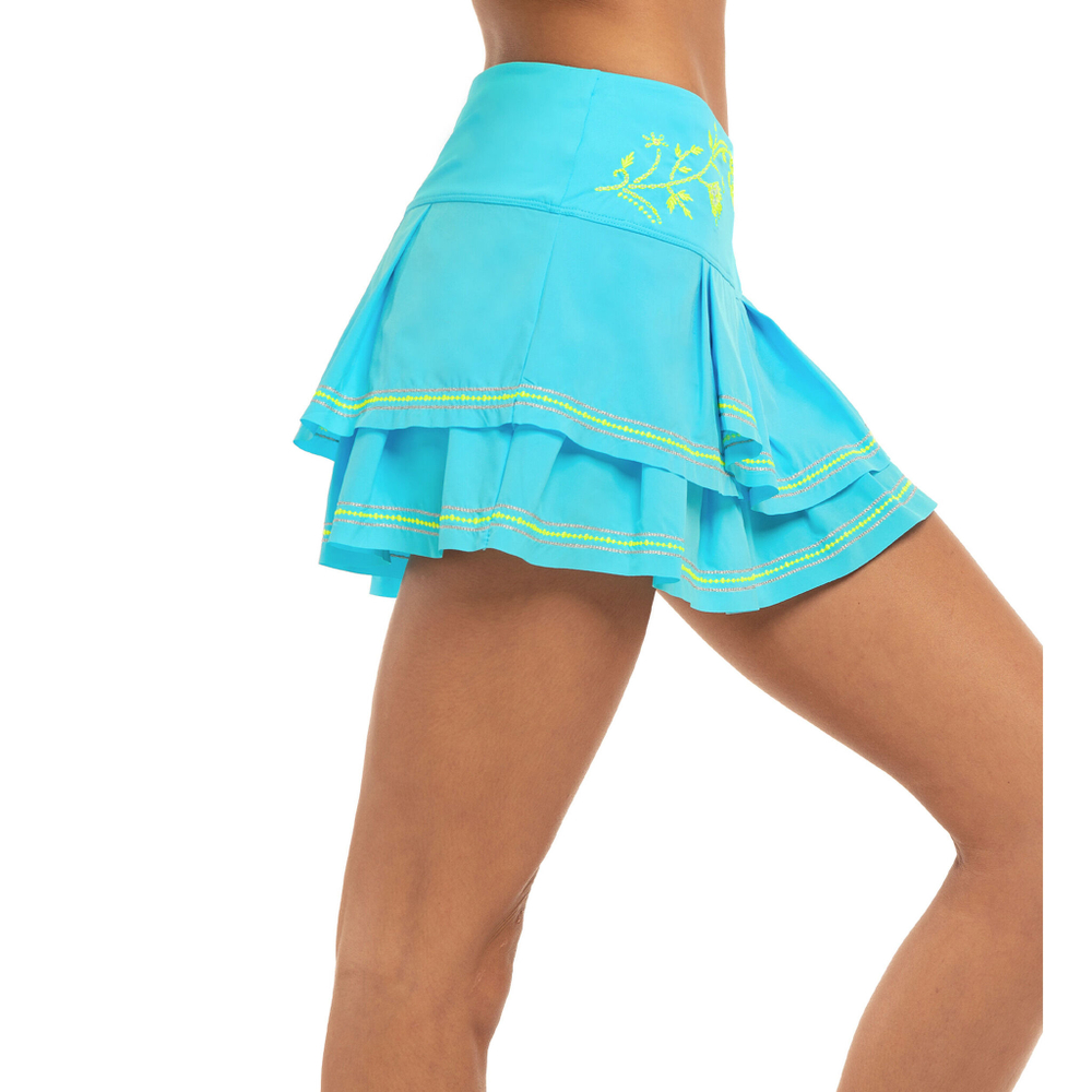 Женская теннисная юбка Lucky in Love Floral Stitch Pleat Tier Skirt Women - Blue, White