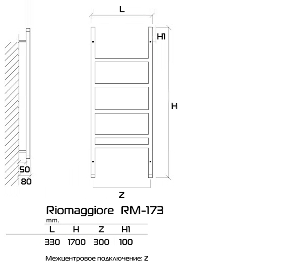 FORMA Riomaggiore 170x30 (см) электрический полотенцесушитель