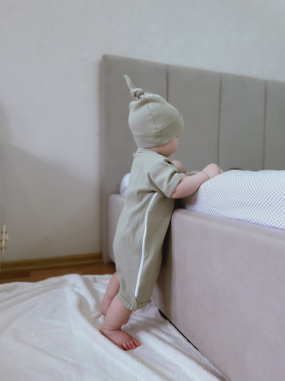 Шапочка Узелок Рубчик Шалфей RinaAmari