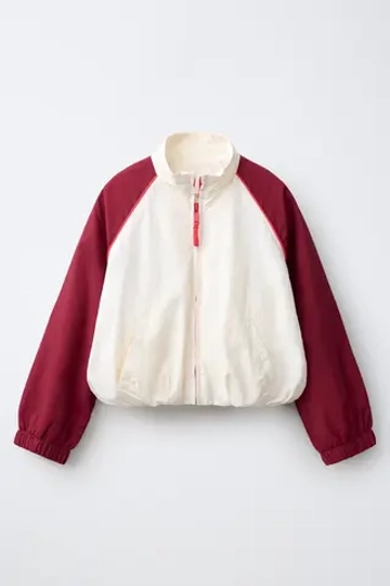 ZARA СПОРТИВНАЯ КУРТКА В СТИЛЕ COLOR BLOCK, БУРГУНДИ