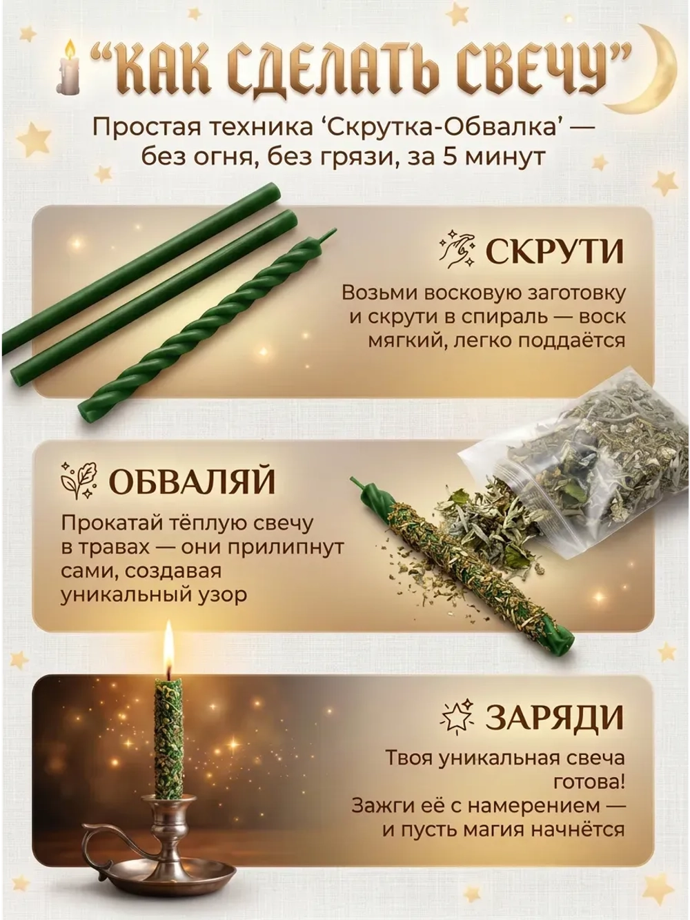 Свечи восковые натуральные зеленые, 80 шт